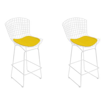 Kit 2 Banquetas Bistrô Bertoia Branca D80 Com Assento Amarelo