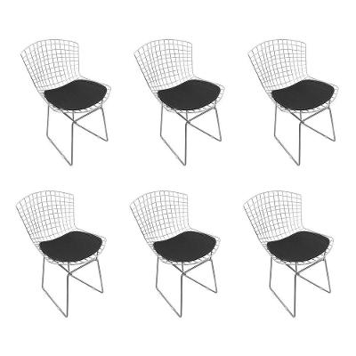 Kit 6 Cadeiras Bertoia Cromada Com Assento Sintético Preto