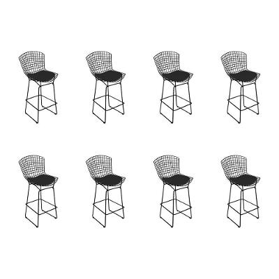 Kit 8 Banquetas Bistrô Bertoia Preta D70 Com Assento Preto