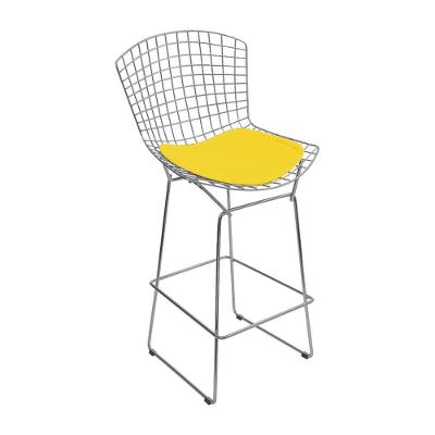 Banqueta Alta Bistrô Bertoia Cromada D60 Assento Sintético Amarelo