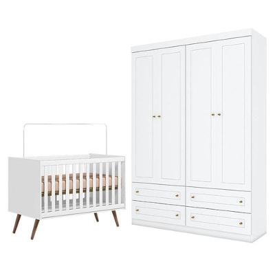 Berço Americano Q Encanto 3820 Retrô Branco Acetinado - Qmovi E Guarda Roupa Infantil Americano 4 Porta Branco Hp - Henn