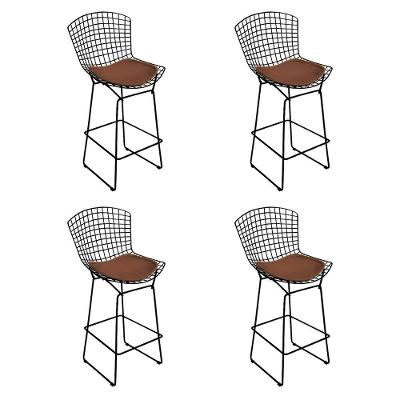 Kit 4 Banquetas Alta Bistrô Bertoia Preta D60 Com Assento Marrom