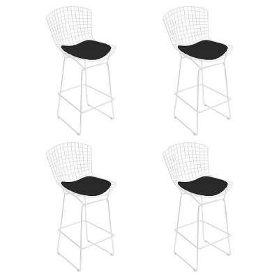 Kit 4 Banquetas Bistrô Bertoia Branca D80 Com Assento Preto
