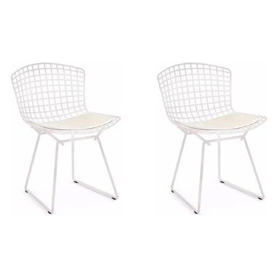 Kit 2 Cadeiras Bertoia Branca Com Assento Branco