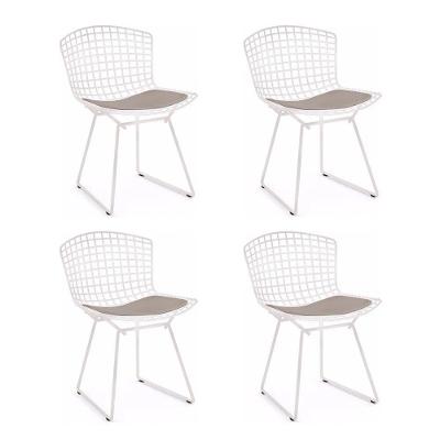 Kit 4 Cadeiras Bertoia Branca Com Assento Bege