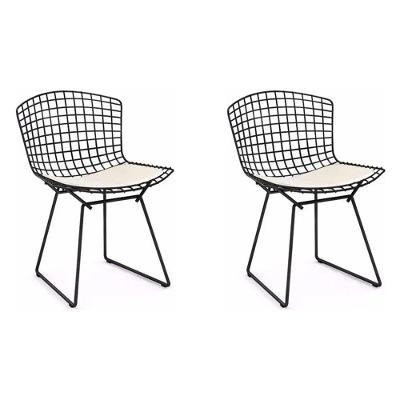 Kit 2 Cadeiras Bertoia Preta Com Assento Branco