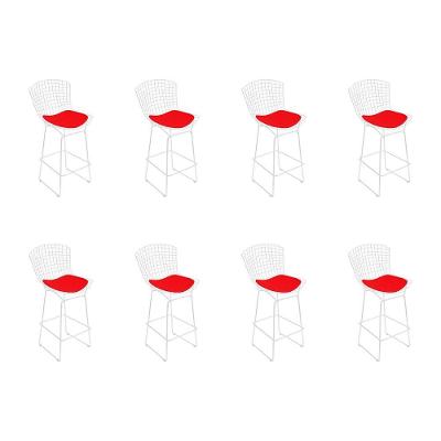 Kit 8 Banquetas Bistrô Bertoia Branca D60 Com Assento Vermelho