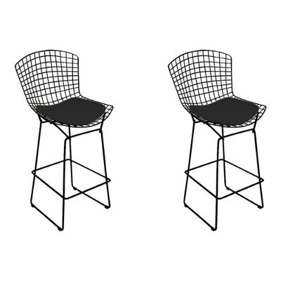 Kit 2 Banquetas Bertoia Preta D60 Com Assento Preto