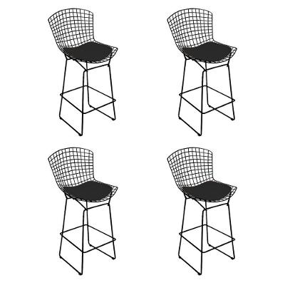Kit 4 Banquetas Bertoia Preta D60 Com Assento Preto