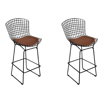 Kit 2 Banquetas Alta Bistrô Bertoia Preta D60 Com Assento Marrom
