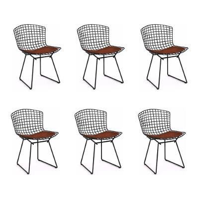 Kit 6 Cadeiras Bertoia Preta Com Assento Marrom
