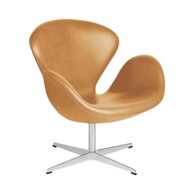 Poltrona Swan Couro Sintético Caramelo Base Alumínio Giratória