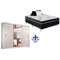Cama Box Conjugada Casal Ortobom Union + Guarda Roupa Veneza Luxo Branco - 1