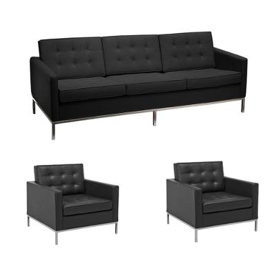 Kit Sofá Fk 3 Lugares Mais 2 Poltronas 1 Lugar 100% Couro Natural Legitimo Preto