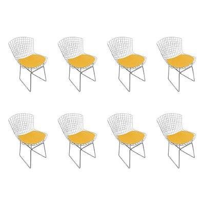 Kit 8 Cadeiras Bertoia Cromada Com Assento Sintético Amarelo