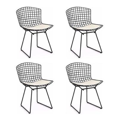 Kit 4 Cadeiras Bertoia Preta Com Assento Branco