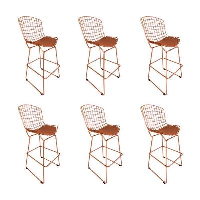 Kit 6 Banquetas Bistrô Bertoia Cobre D70 Com Assento Cobre