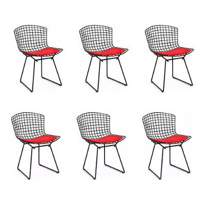 Kit 6 Cadeiras Bertoia Preta Com Assento Vermelho