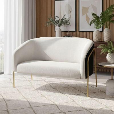 Sofá Namoradeira Stella Industrial Alta Dourada Sintético Pu Preto Linho D03 - D'rossi Cor Preto/linho Cinza