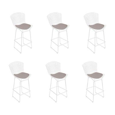 Kit 6 Banquetas Bistrô Bertoia Branca D70 Com Assento Bege