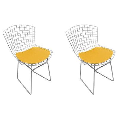 Kit 2 Cadeiras Bertoia Cromada Com Assento Sintético Amarelo