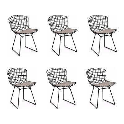 Kit 6 Cadeiras Bertoia Preta Com Assento Bege