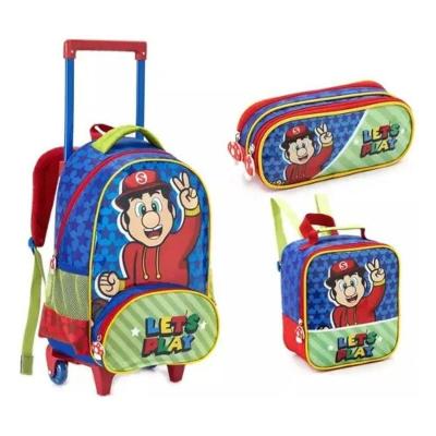 Kit Escolar Mochila C/rodinhas Alça De Mão E Costas + Lancheira + Estojo - Let´s Play - Denlex Cor Azul