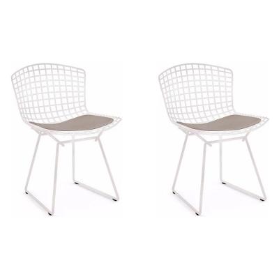 Kit 2 Cadeiras Bertoia Branca Com Assento Bege