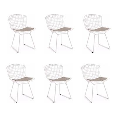 Kit 6 Cadeiras Bertoia Branca Com Assento Bege