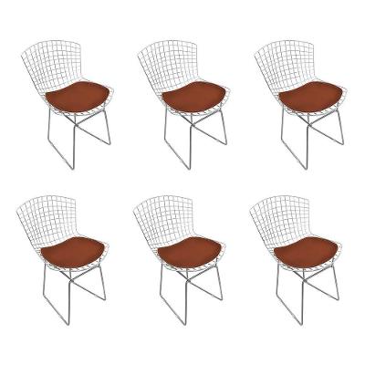 Kit 6 Cadeiras Bertoia Cromada Com Assento Sintético Marrom