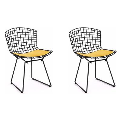 Kit 2 Cadeiras Bertoia Preta Com Assento Amarelo