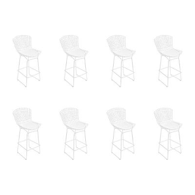 Kit 8 Banquetas Bistrô Bertoia Branca D60 Com Assento Branco