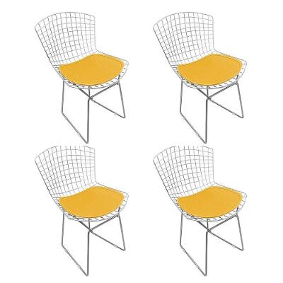 Kit 4 Cadeiras Bertoia Cromada Com Assento Sintético Amarelo