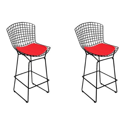 Kit 2 Banquetas Bistrô Bertoia Preta D60 Com Assento Vermelho