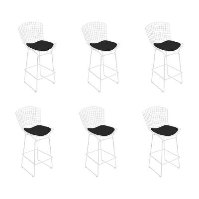 Kit 6 Banquetas Bistrô Bertoia Branca D60 Com Assento Preto