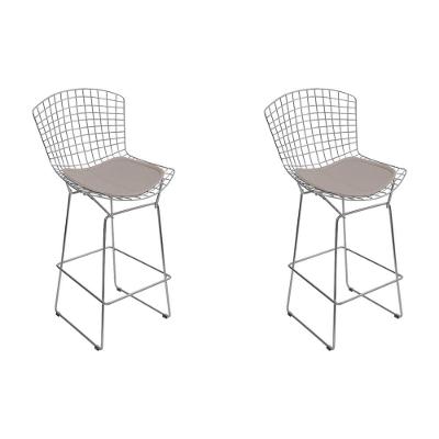 Kit 2 Banquetas Bertoia Cromada D60 Com Assento Sintético Bege