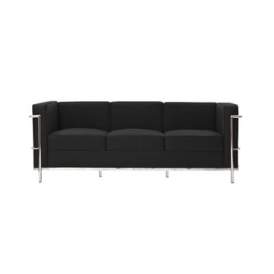 Sofa Le Corbusier 3 Lugares Inox Em Sintético Preto