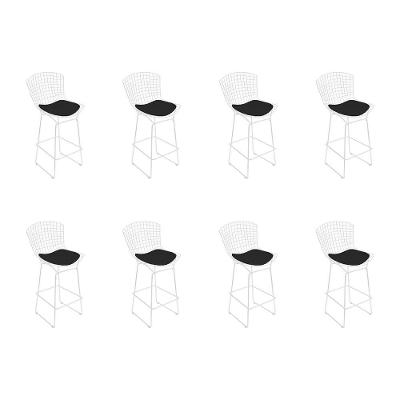 Kit 8 Banquetas Bistrô Bertoia Branca D80 Com Assento Preto