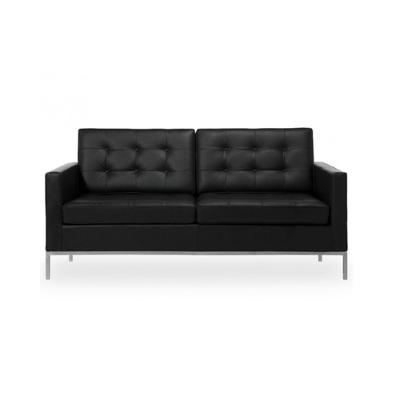 Sofá Fixo Florence Knoll 2 Lugares Inox Em Sintético Preto