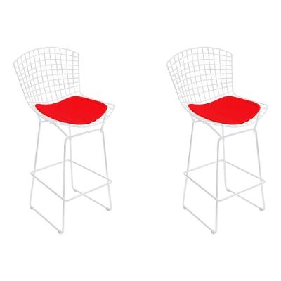 Kit 2 Banquetas Bistrô Bertoia Branca D70 Com Assento Vermelho