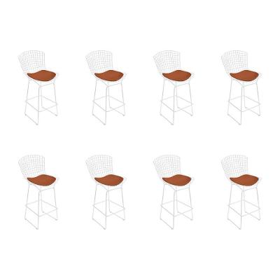 Kit 8 Banquetas Bistrô Bertoia Branca D80 Com Assento Cobre