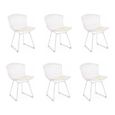Kit 6 Cadeiras Bertoia Branca Com Assento Branco