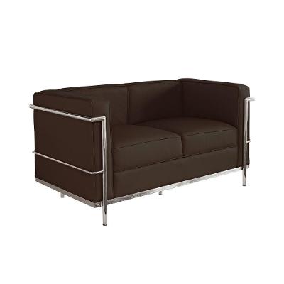 Sofa Le Corbusier De 2 Lugares Inox Sintético Marrom