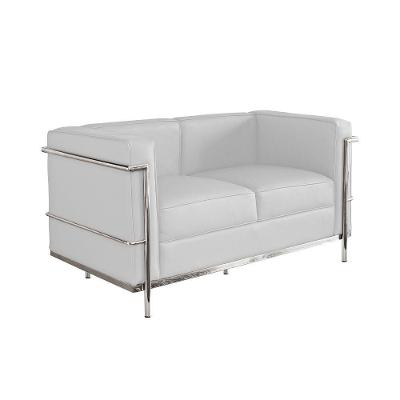 Sofa Le Corbusier De 2 Lugares Cromado Em Sintético Branco