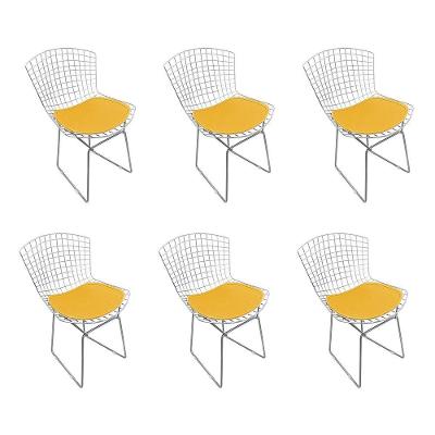 Kit 6 Cadeiras Bertoia Cromada Com Assento Sintético Amarelo