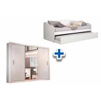 Cama Sofá Funny II c/ Auxiliar + 2 Colchões Orthocrin + Guarda Roupa Veneza Branco - 1