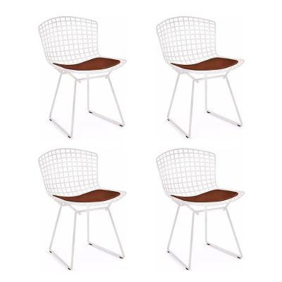Kit 4 Cadeiras Bertoia Branca Com Assento Marrom