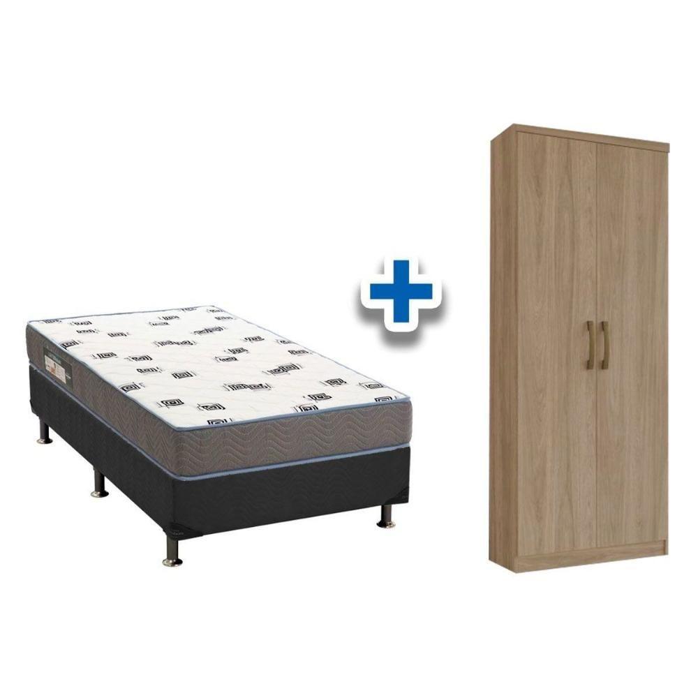 Cama Box Solteiro CRC + D33 Ortobom + Armário Multiuso Margarida Rústico - 1