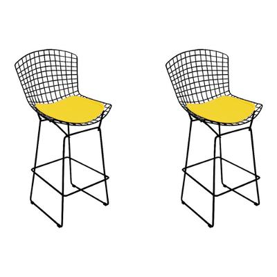 Kit 2 Banquetas Alta Bistrô Bertoia Preta D60 Com Assento Amarelo