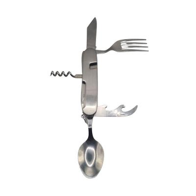 Kit Talheres Multifuncional Dobrável Garfo Colher Saca Rolha Abridor Multifuncional Sobrevivência Camping Trilha